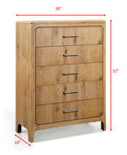 1pc Natural Wood Finish Five Drawer Chest Wooden Bedroom Furniture
