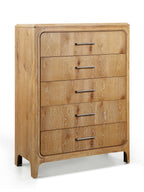1pc Natural Wood Finish Five Drawer Chest Wooden Bedroom Furniture