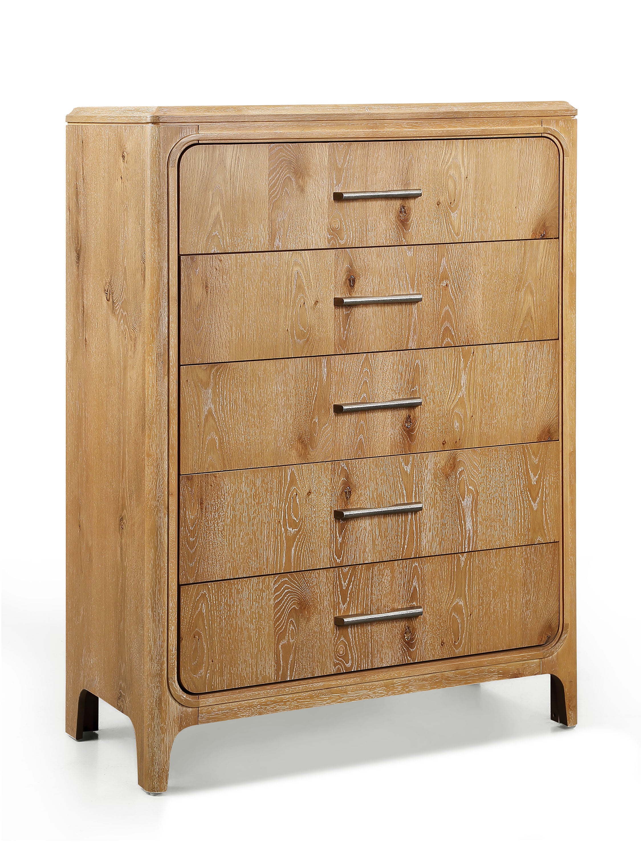 1pc Natural Wood Finish Five Drawer Chest Wooden Bedroom Furniture