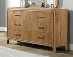 1pc Natural Wood Finish Six Drawer Dresser Wooden Bedroom Furniture
