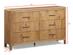 1pc Natural Wood Finish Six Drawer Dresser Wooden Bedroom Furniture