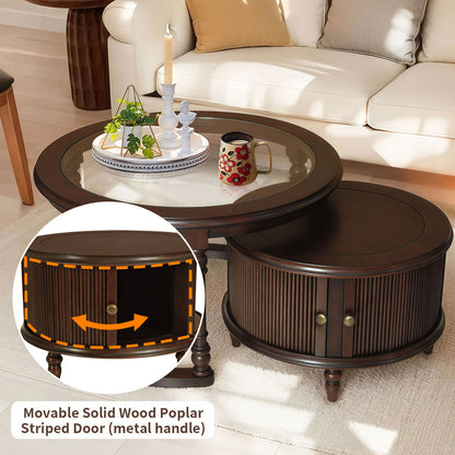Modern Nesting Coffee Table Set with Glass and Solid Wood Frame Coffee Table