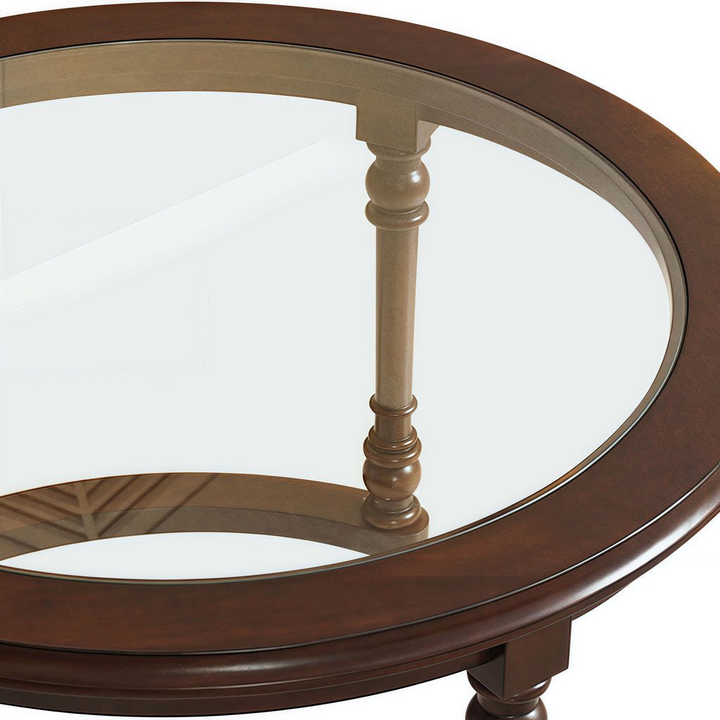 Modern Nesting Coffee Table Set with Glass and Solid Wood Frame Coffee Table