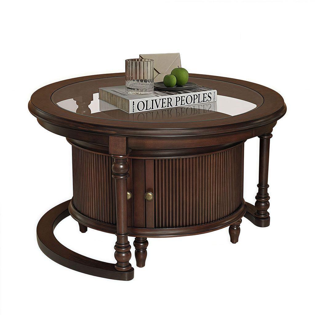 Modern Nesting Coffee Table Set with Glass and Solid Wood Frame Coffee Table