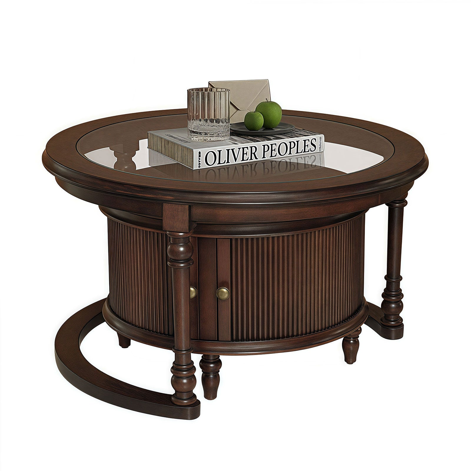 Modern Nesting Coffee Table Set with Glass and Solid Wood Frame Coffee Table