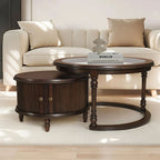 Modern Nesting Coffee Table Set with Glass and Solid Wood Frame Coffee Table