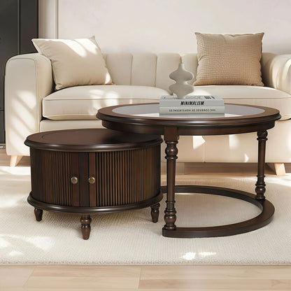 Modern Nesting Coffee Table Set with Glass and Solid Wood Frame Coffee Table