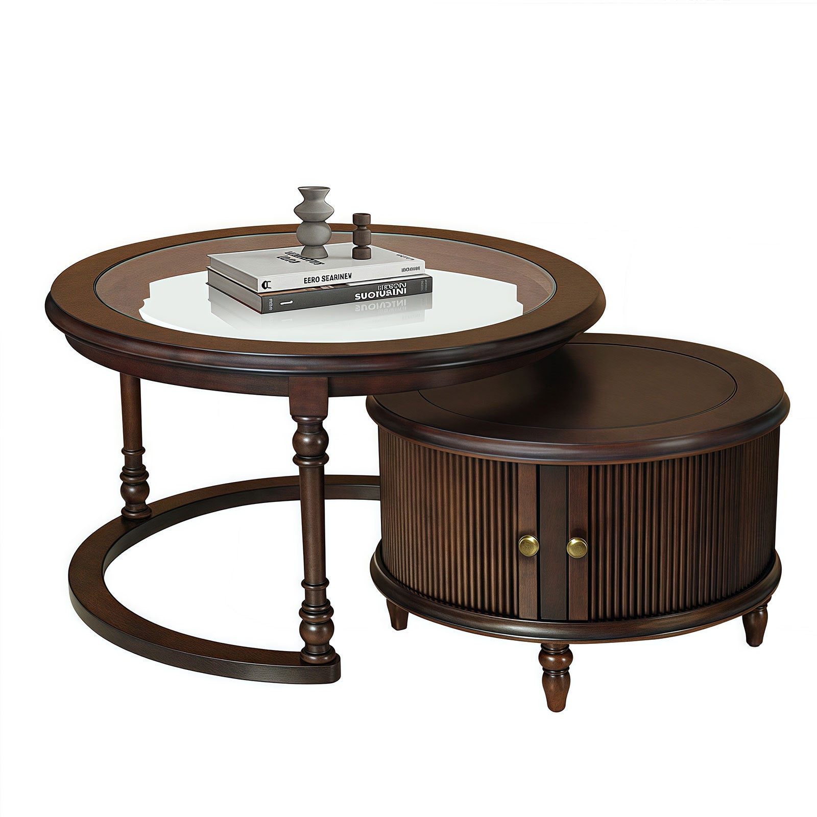 Modern Nesting Coffee Table Set with Glass and Solid Wood Frame Coffee Table