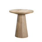 Unique Cone Base Pedestal Round End Table Contemporary Style Rubberwood Structure Oak Finish