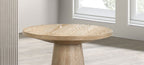 Unique Cone Base Pedestal Round End Table Contemporary Style Rubberwood Structure Oak Finish