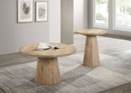 Unique Cone Base Pedestal Round End Table Contemporary Style Rubberwood Structure Oak Finish
