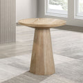 Unique Cone Base Pedestal Round End Table Contemporary Style Rubberwood Structure Oak Finish