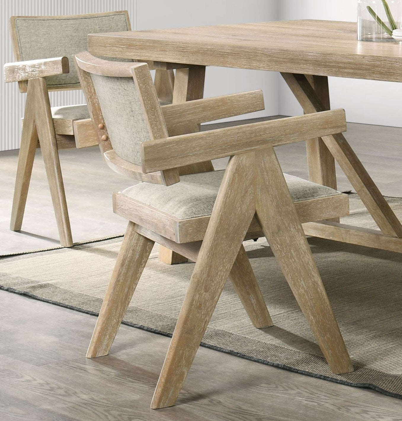 Dining Room Arm Chairs Oak Finish Upholstered Polyester Seat 2pc Dining Chairs Dining Room Furniture