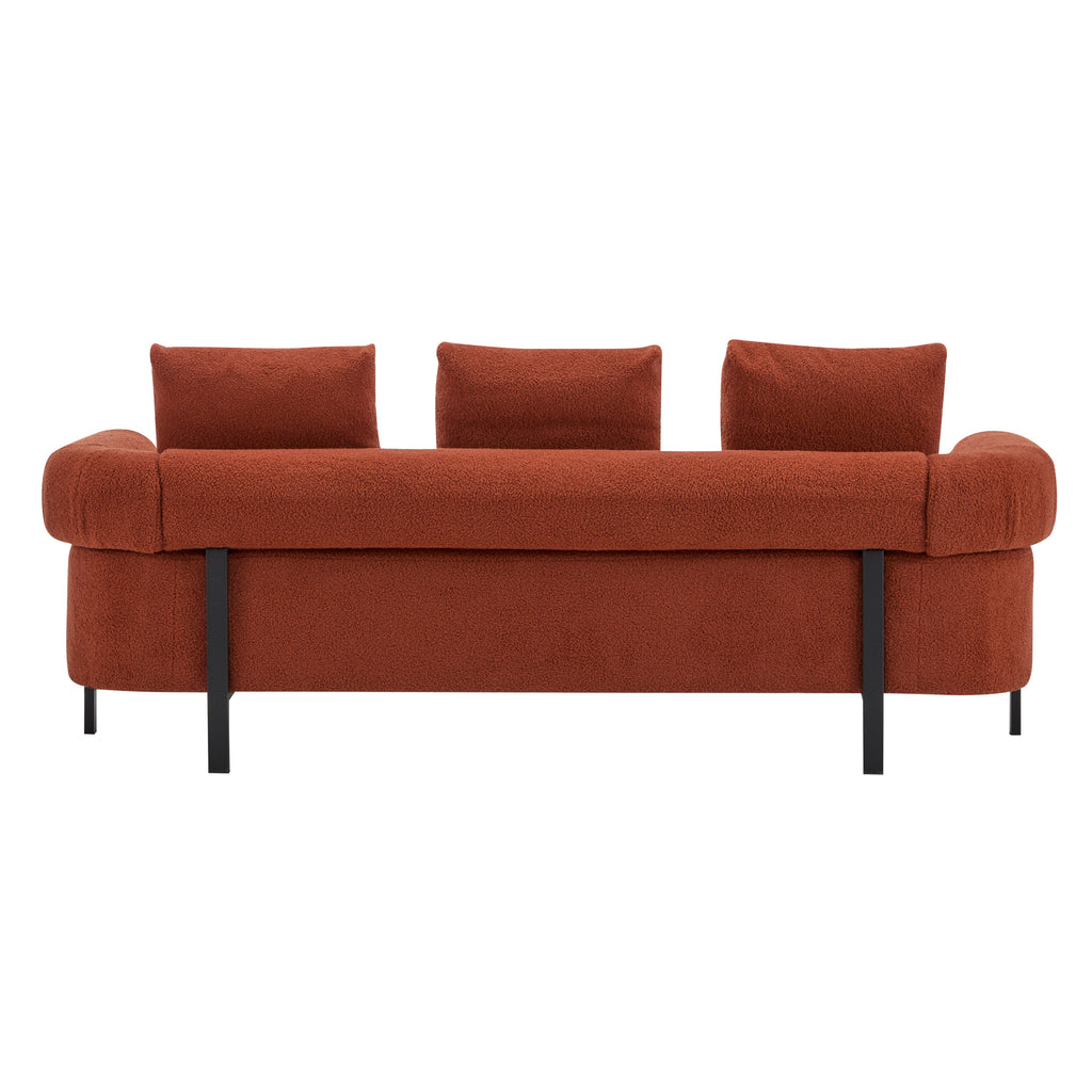 78' Modern 3-Seater Orange Upholstered Sofa, Oversized Comfy Couch with 3 Plush Pillows for Living Room, Bedroom, Apartment
