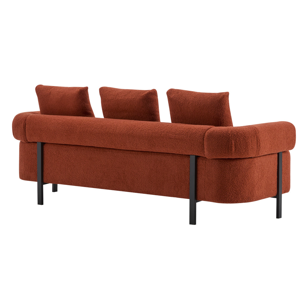 78' Modern 3-Seater Orange Upholstered Sofa, Oversized Comfy Couch with 3 Plush Pillows for Living Room, Bedroom, Apartment