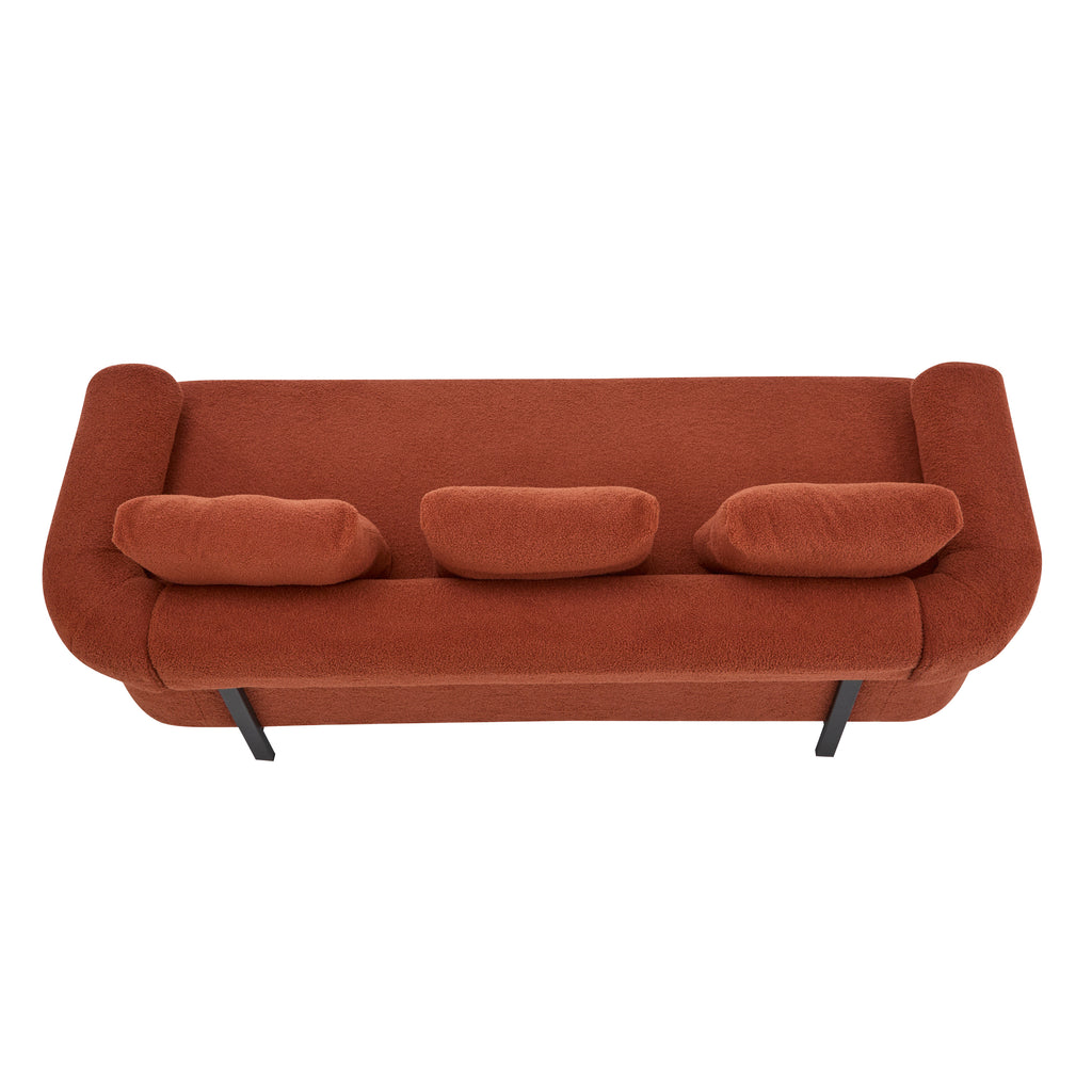 78' Modern 3-Seater Orange Upholstered Sofa, Oversized Comfy Couch with 3 Plush Pillows for Living Room, Bedroom, Apartment