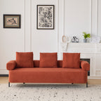 78' Modern 3-Seater Orange Upholstered Sofa, Oversized Comfy Couch with 3 Plush Pillows for Living Room, Bedroom, Apartment