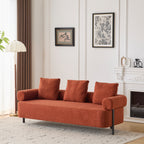 78' Modern 3-Seater Orange Upholstered Sofa, Oversized Comfy Couch with 3 Plush Pillows for Living Room, Bedroom, Apartment
