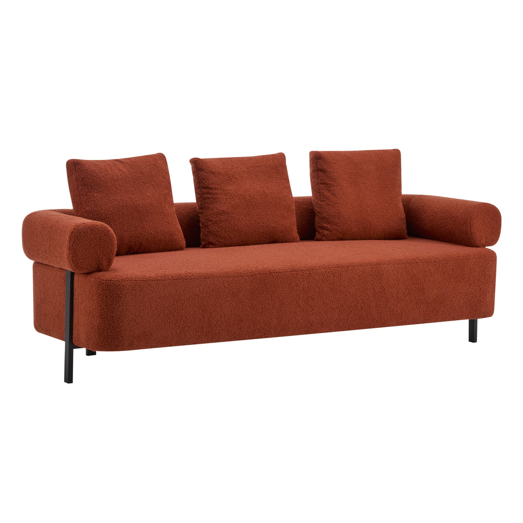 78' Modern 3-Seater Orange Upholstered Sofa, Oversized Comfy Couch with 3 Plush Pillows for Living Room, Bedroom, Apartment