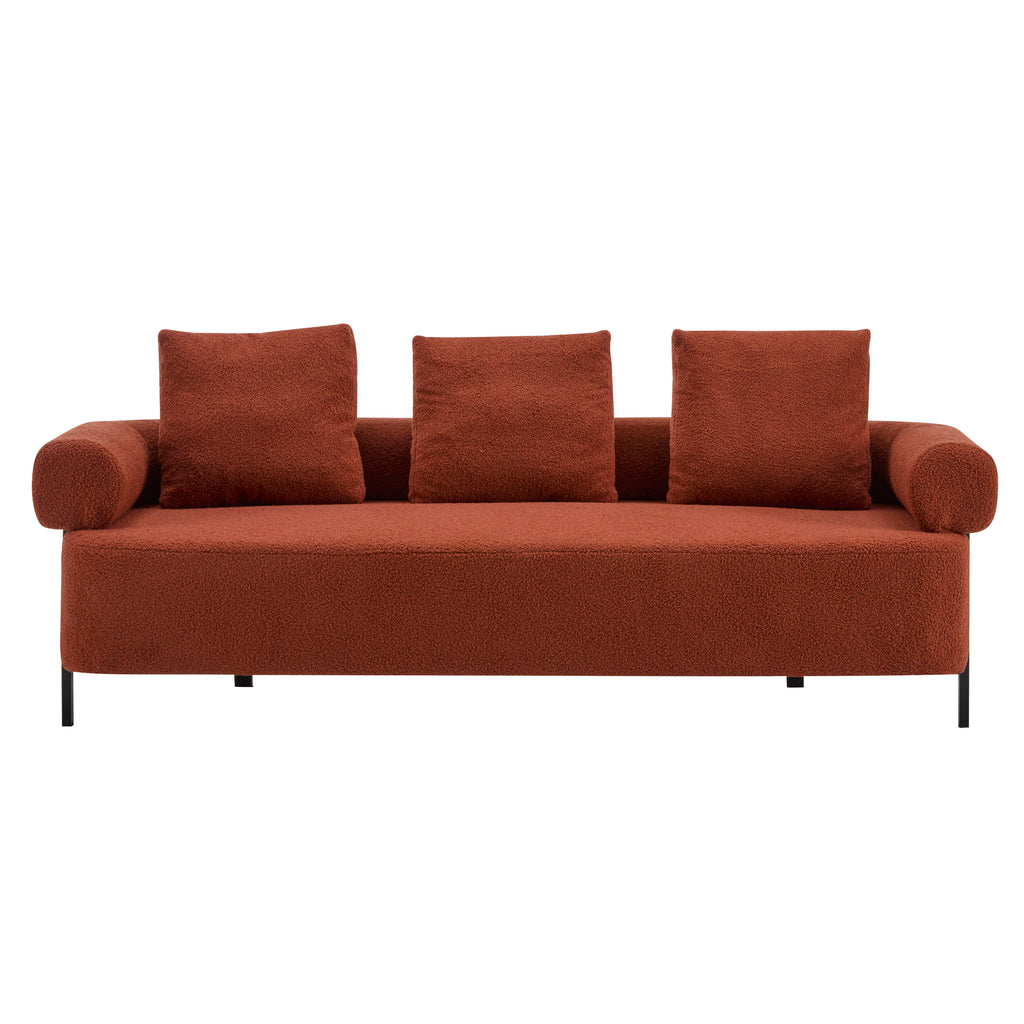 78' Modern 3-Seater Orange Upholstered Sofa, Oversized Comfy Couch with 3 Plush Pillows for Living Room, Bedroom, Apartment