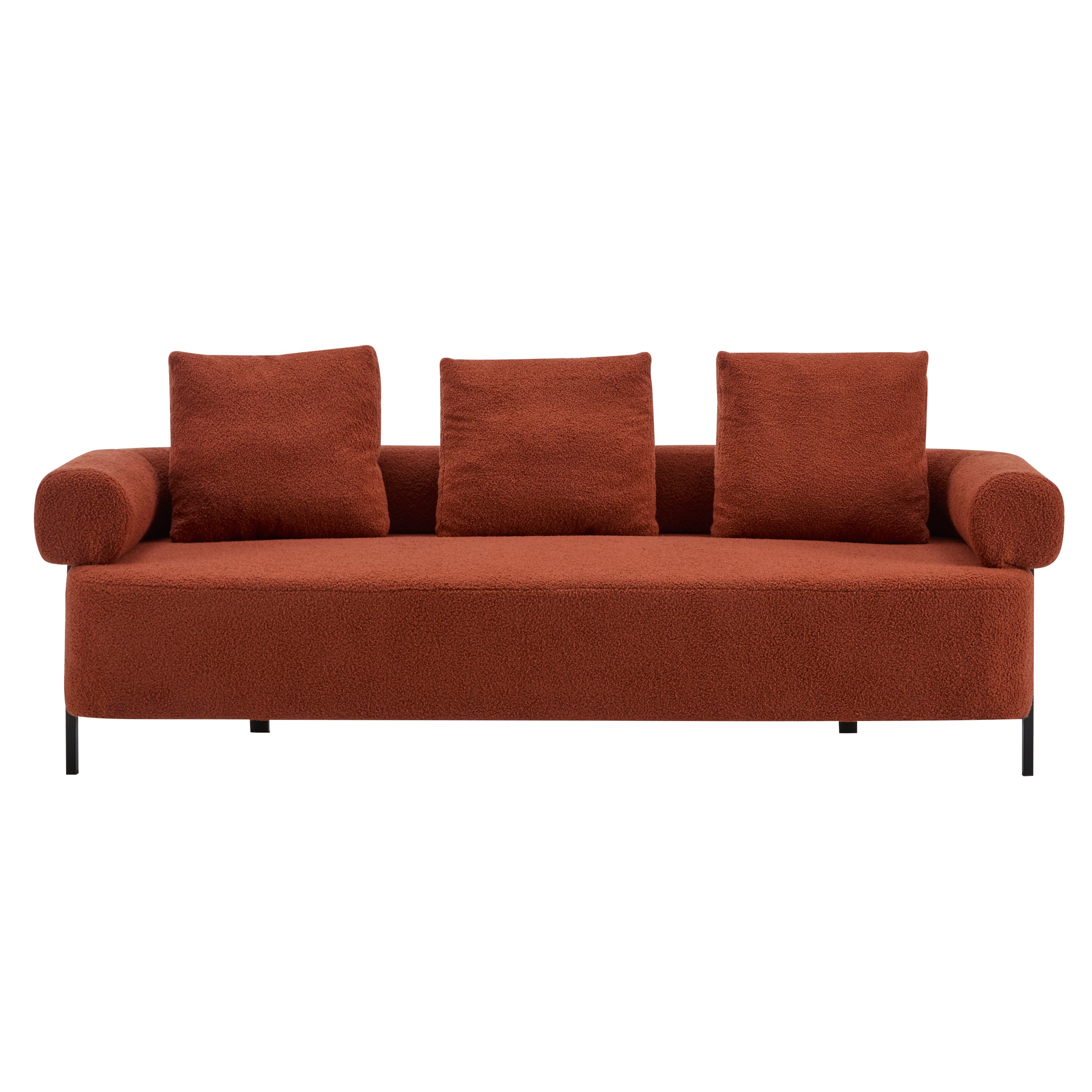 78' Modern 3-Seater Orange Upholstered Sofa, Oversized Comfy Couch with 3 Plush Pillows for Living Room, Bedroom, Apartment