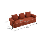 78' Modern 3-Seater Orange Upholstered Sofa, Oversized Comfy Couch with 3 Plush Pillows for Living Room, Bedroom, Apartment