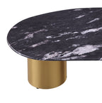 1pc Oval Coffee Table Sintered Stone Top Gold Legs Soft Corner Edges Black Gray And Matte Gold Finish Primary Living Room Coffee Table