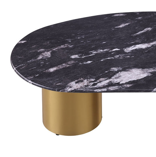 1pc Oval Coffee Table Sintered Stone Top Gold Legs Soft Corner Edges Black Gray And Matte Gold Finish Primary Living Room Coffee Table