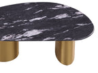 1pc Oval Coffee Table Sintered Stone Top Gold Legs Soft Corner Edges Black Gray And Matte Gold Finish Primary Living Room Coffee Table