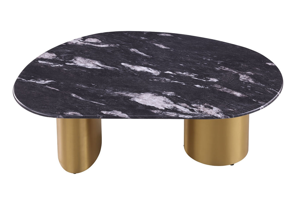 1pc Oval Coffee Table Sintered Stone Top Gold Legs Soft Corner Edges Black Gray And Matte Gold Finish Primary Living Room Coffee Table