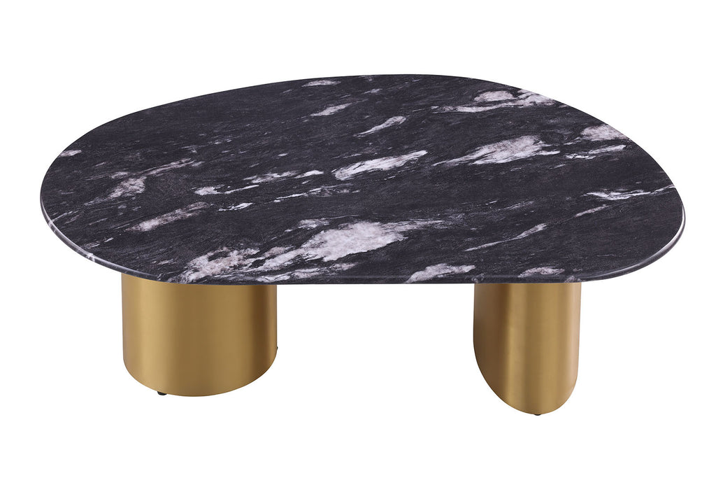 1pc Oval Coffee Table Sintered Stone Top Gold Legs Soft Corner Edges Black Gray And Matte Gold Finish Primary Living Room Coffee Table