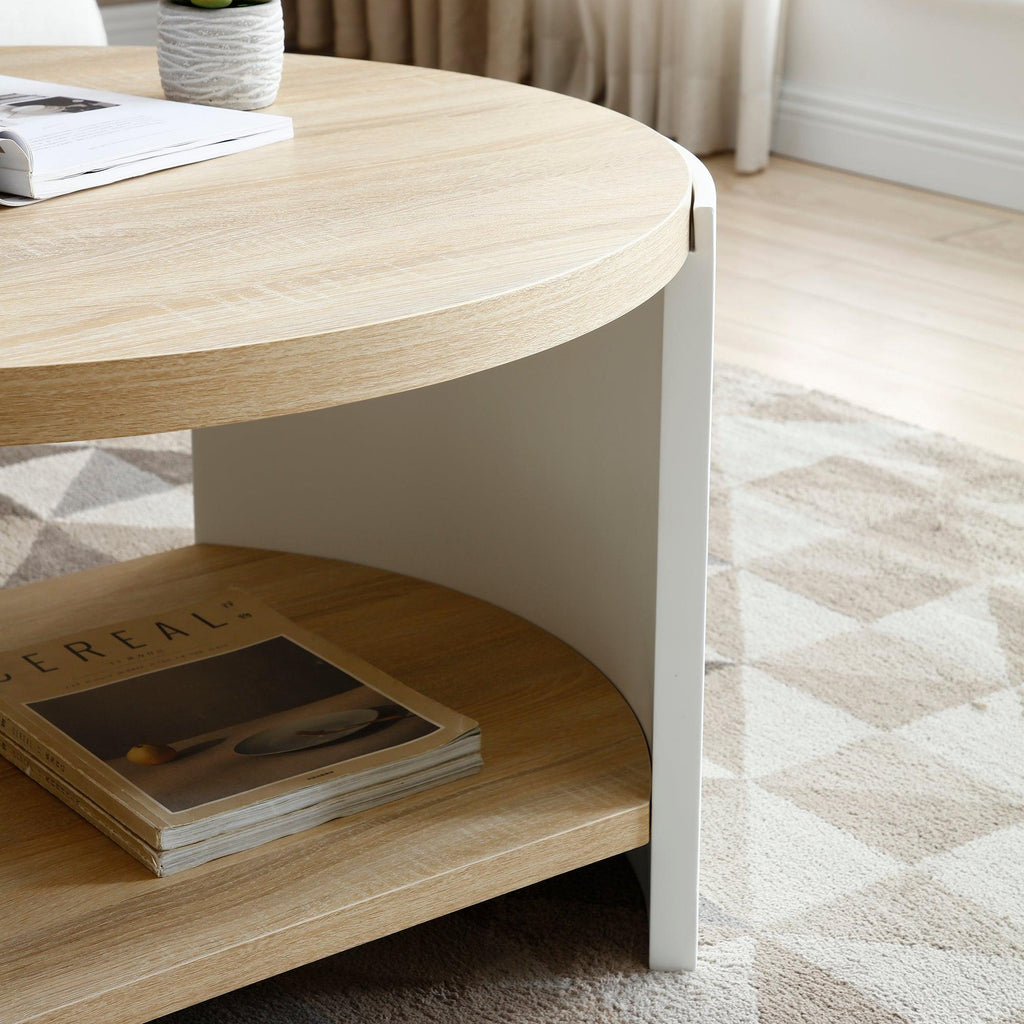 Contemporary Oval End Table with Storage in White and Natural.