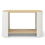 Contemporary Oval End Table with Storage in White and Natural.