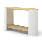 Contemporary Oval End Table with Storage in White and Natural.