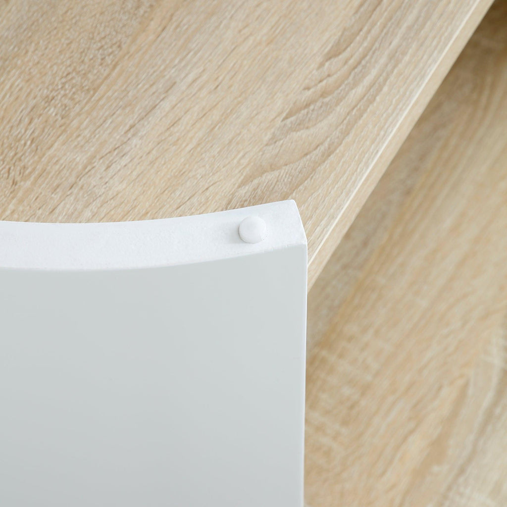 Contemporary Oval End Table with Storage in White and Natural.