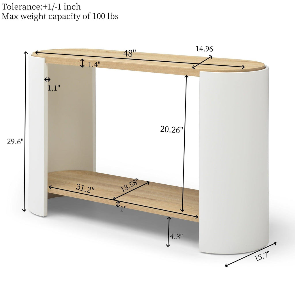 Contemporary Oval End Table with Storage in White and Natural.