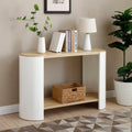 Contemporary Oval End Table with Storage in White and Natural.