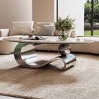 Contemporary Oval Faux Marble Coffee Table with Gray Base.