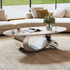 Contemporary Oval Faux Marble Coffee Table with Gray Base.