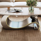 Contemporary Oval Faux Marble Coffee Table with Gray Base.