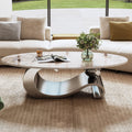 Contemporary Oval Faux Marble Coffee Table with Gray Base.
