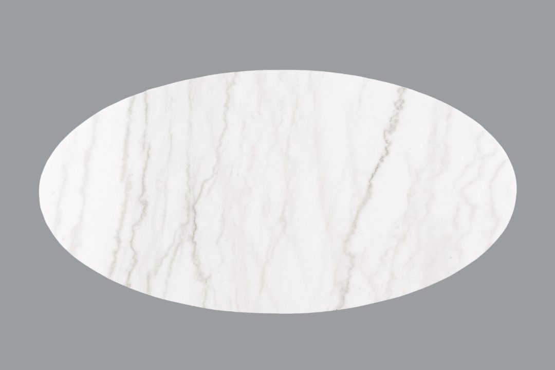 Contemporary Style 1pc Oval Cocktail Table Marble Top Gold Accent Plinth Base Black White And Gold Finish Primary Living Room Coffee Table