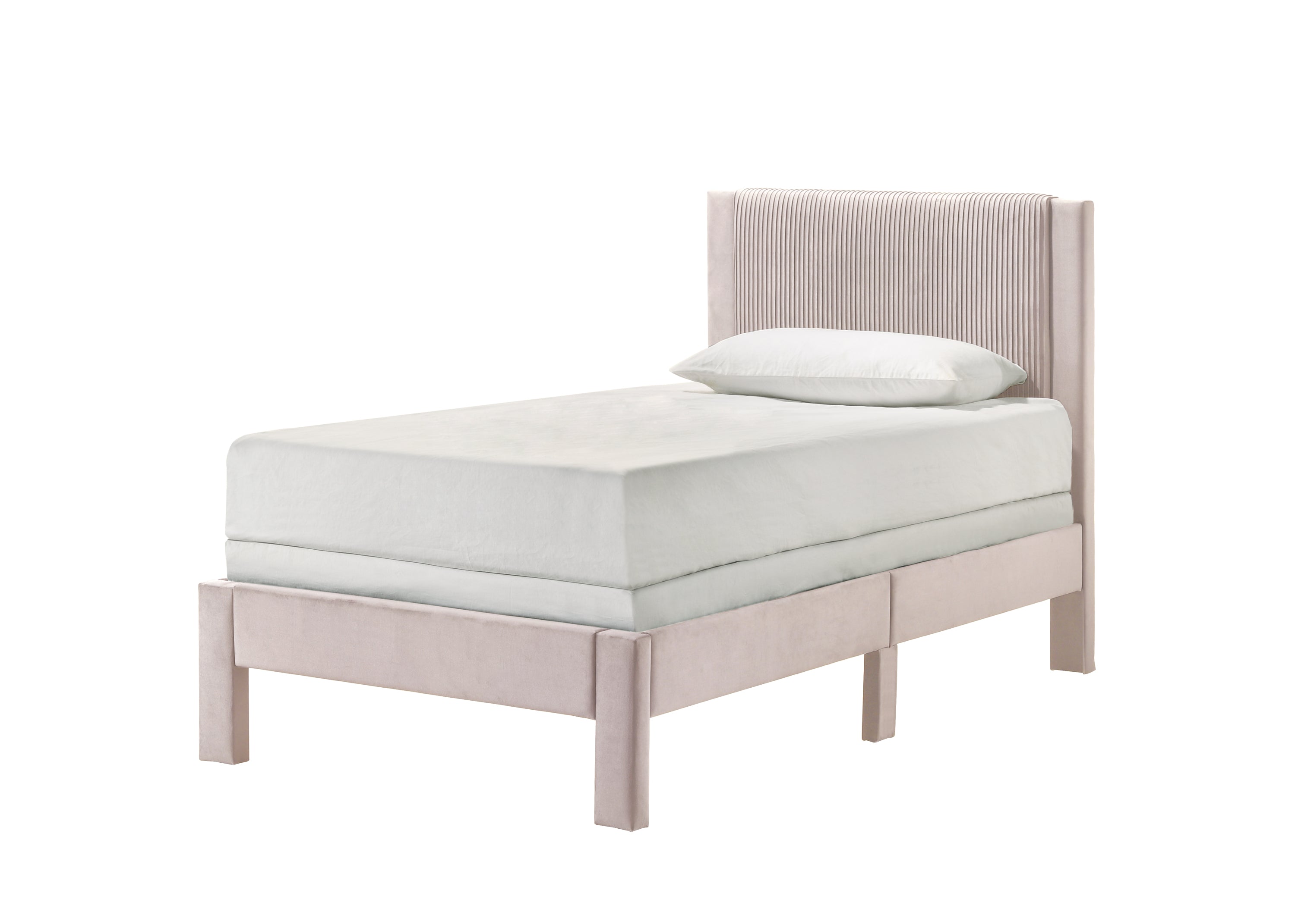 1pc Contemporary Plush Upholstered Headboard Ribbed Texture Low-profile Frame Unobtrusive Legs Youth Kids Twin Platform Bed Pink Bedroom Furniture