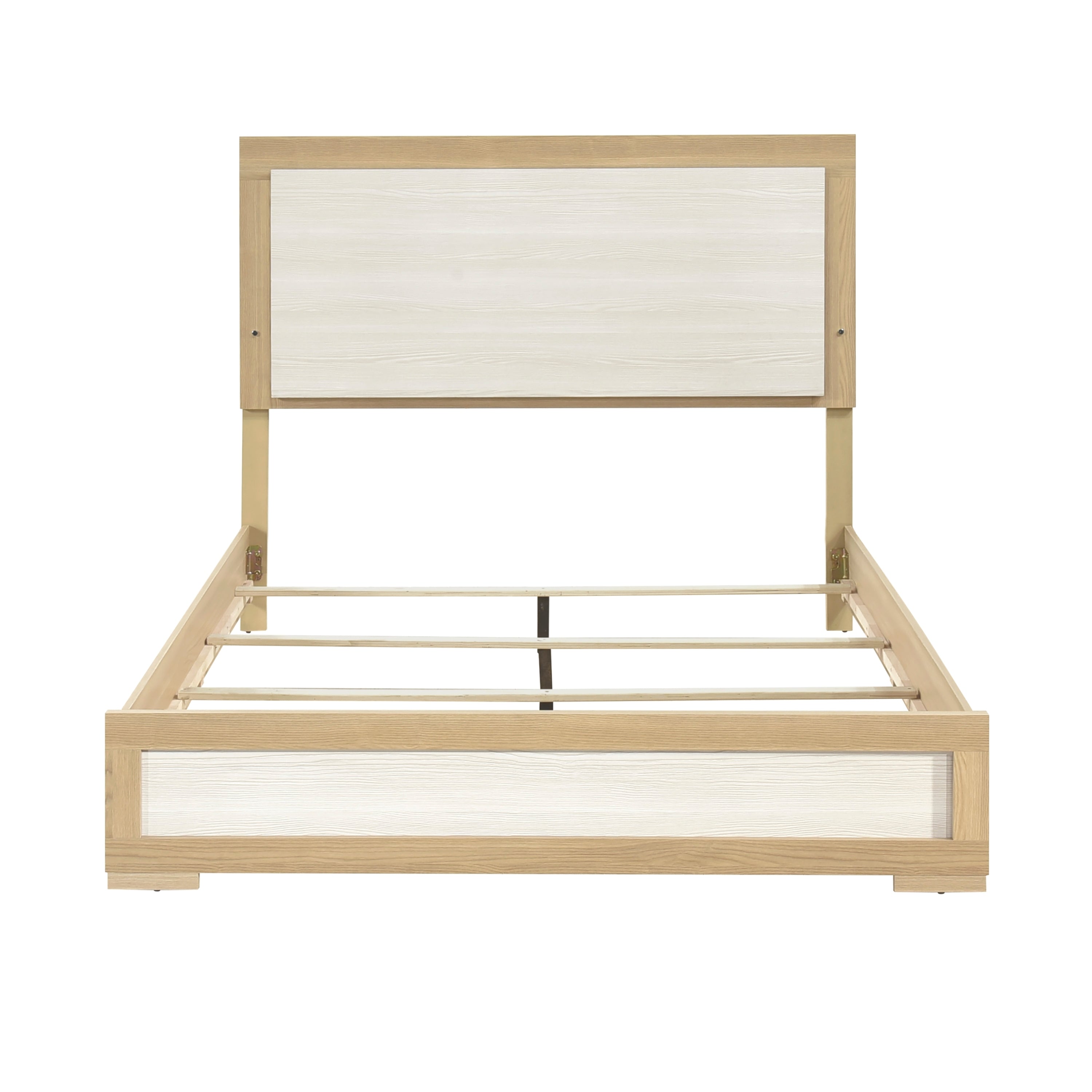 Contemporary Natural and White Finish Queen Size Bed LED Panel Headboard Wooden Bedroom Furniture 1pc