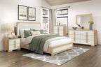 Contemporary Natural and White Finish Queen Size Bed LED Panel Headboard Wooden Bedroom Furniture 1pc
