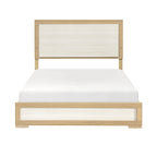 Contemporary Natural and White Finish Queen Size Bed LED Panel Headboard Wooden Bedroom Furniture 1pc
