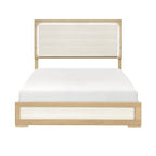 Contemporary Natural and White Finish Queen Size Bed LED Panel Headboard Wooden Bedroom Furniture 1pc