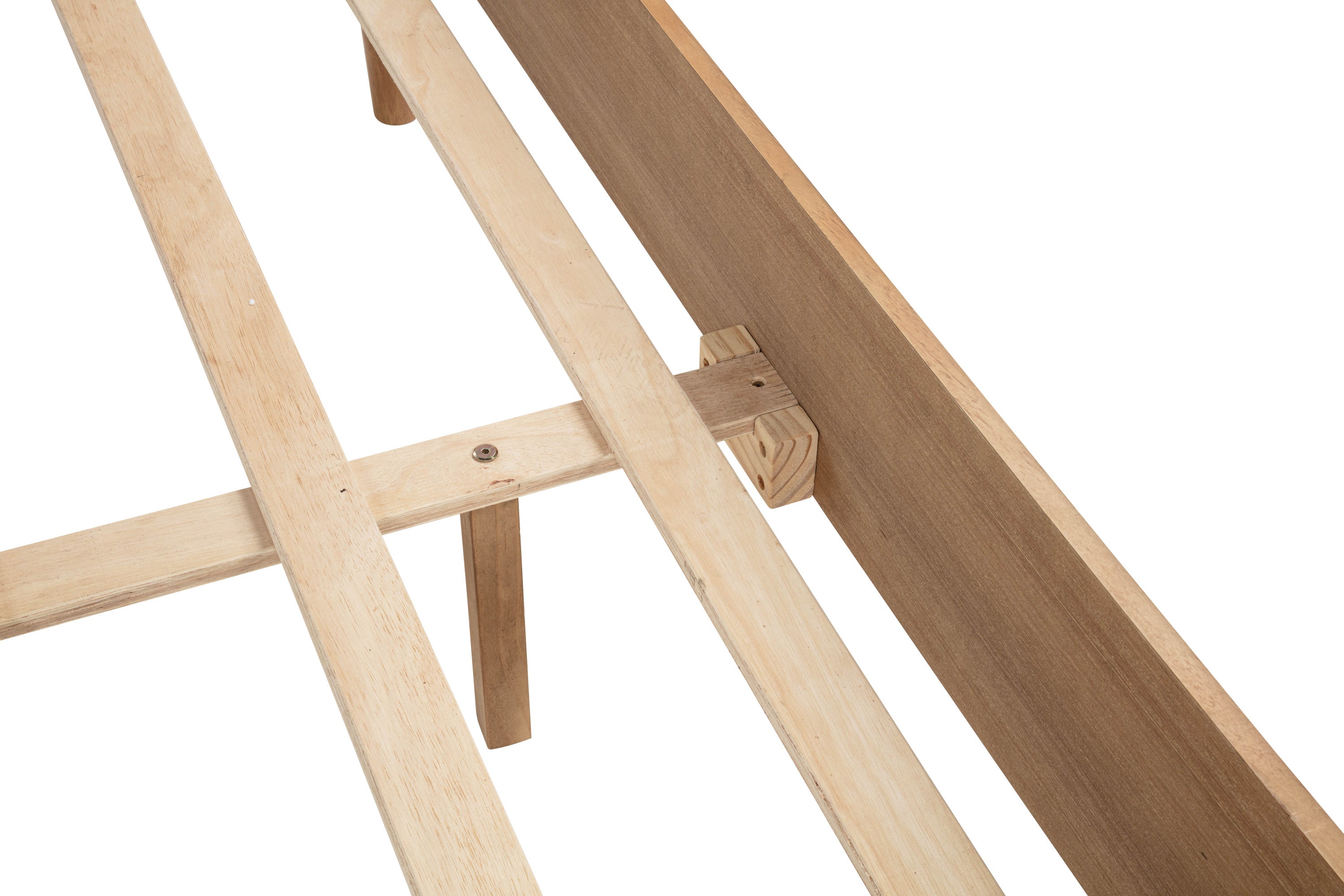 Queen Size Wood Bed with Piano Key Style Upholstered Headboard , Wood Bed with Strengthened Bed Frame,WHEAT