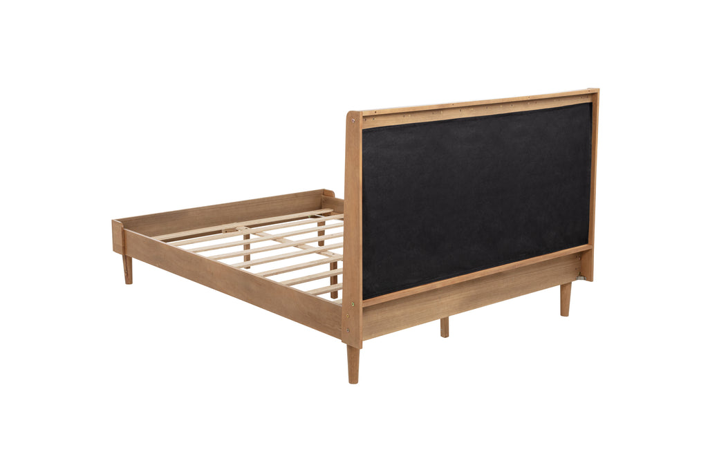 Queen Size Wood Bed with Piano Key Style Upholstered Headboard , Wood Bed with Strengthened Bed Frame,WHEAT