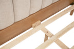 Queen Size Wood Bed with Piano Key Style Upholstered Headboard , Wood Bed with Strengthened Bed Frame,WHEAT